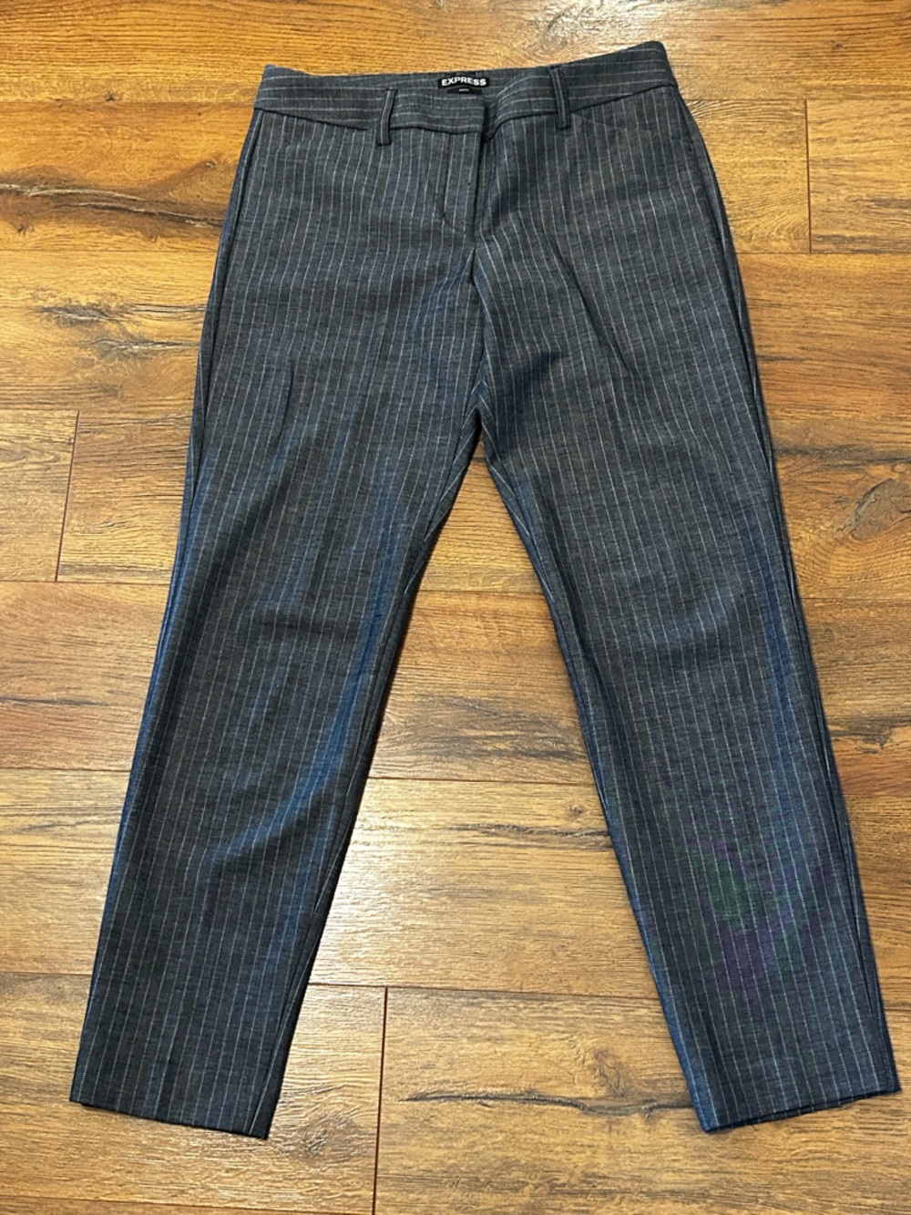 Express Women’s 4 R Editor Pants Dark Gray Pinstripe Dress Pants Hook Closure